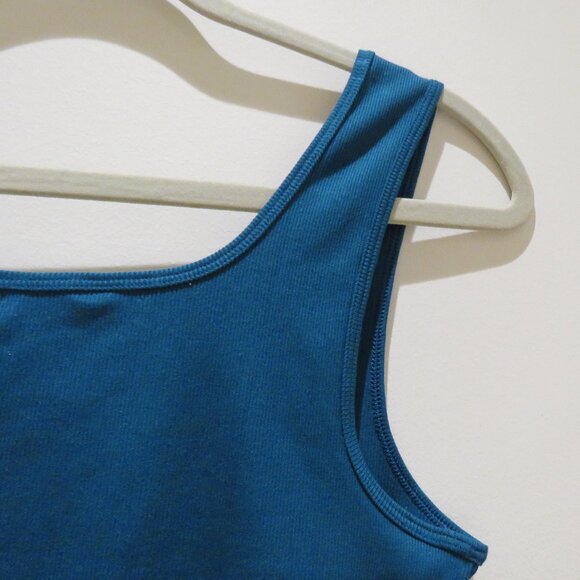 ATHLETA Signature Rib Square Neck Crop Tank Top Coastal Teal Stretch Casual NWT - Picture 7 of 12